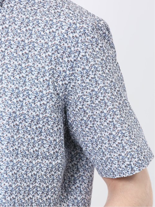 メッシュ 小花プリント カッタウェイ半袖シャツ