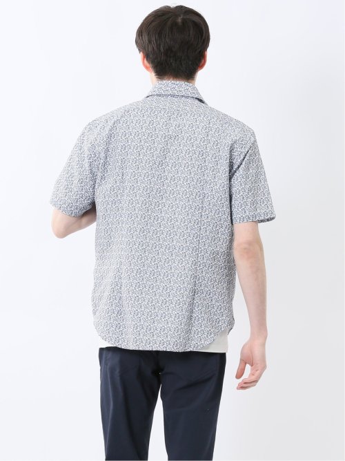 メッシュ 小花プリント カッタウェイ半袖シャツ