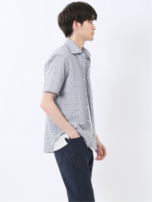 メッシュ 小花プリント カッタウェイ半袖シャツ