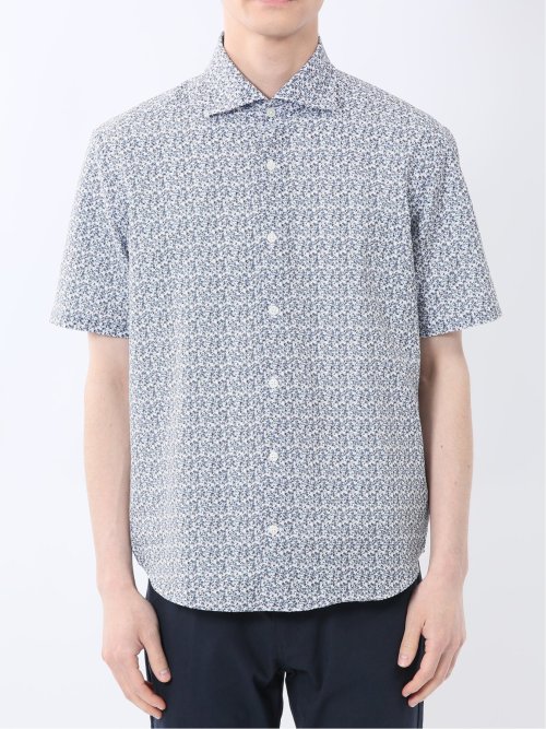 メッシュ 小花プリント カッタウェイ半袖シャツ