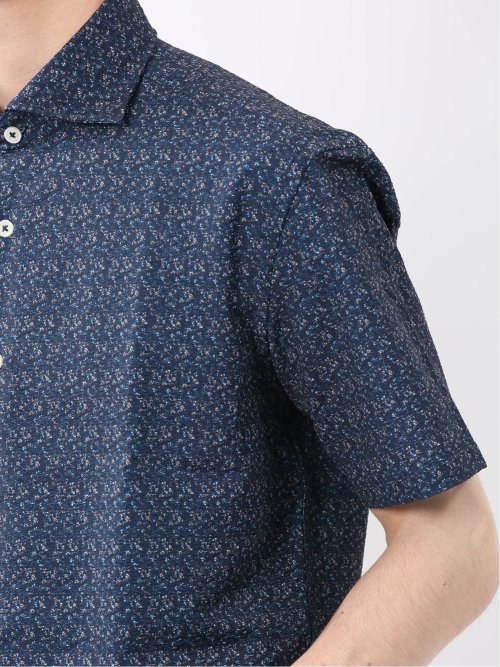 メッシュ 小花プリント カッタウェイ半袖シャツ