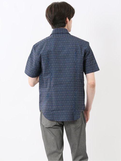 メッシュ 小花プリント カッタウェイ半袖シャツ