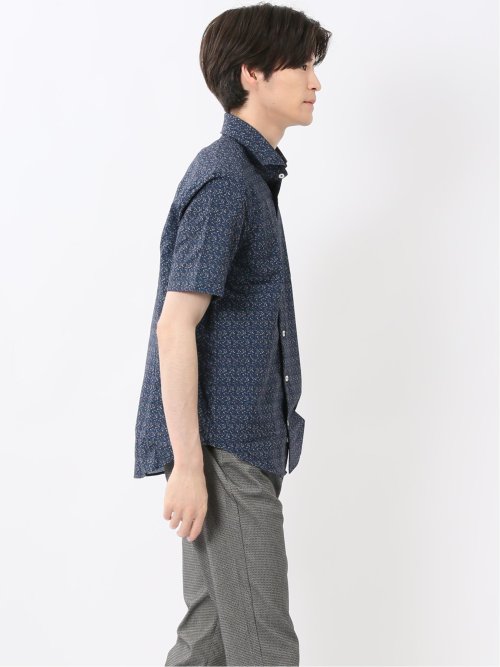 メッシュ 小花プリント カッタウェイ半袖シャツ