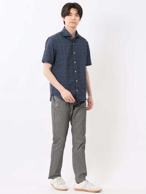 メッシュ 小花プリント カッタウェイ半袖シャツ