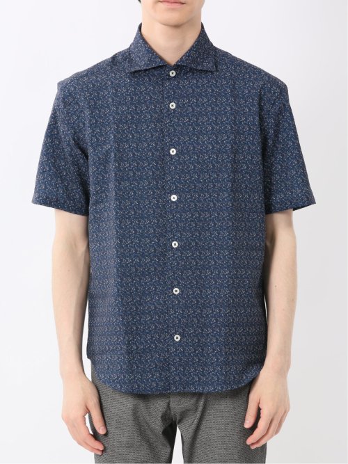 メッシュ 小花プリント カッタウェイ半袖シャツ
