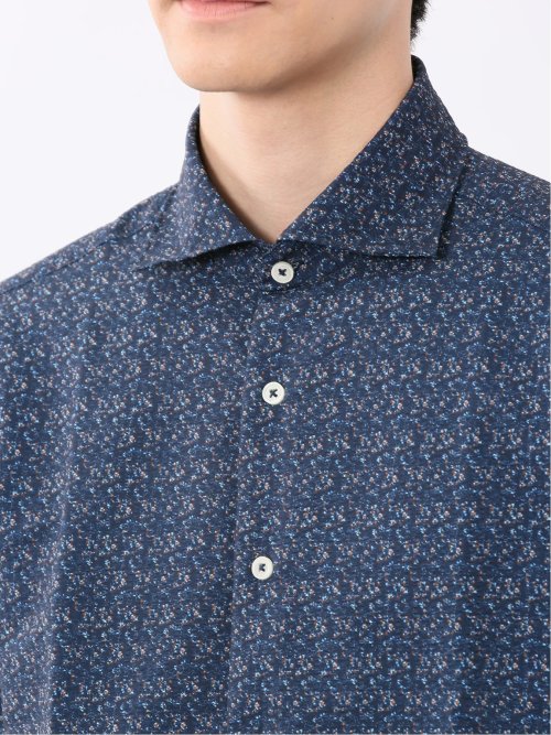 メッシュ 小花プリント カッタウェイ半袖シャツ