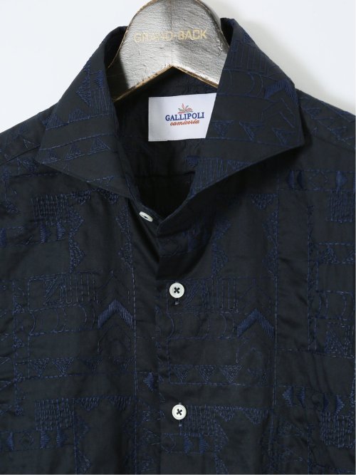 【大きいサイズ】ガリポリカミチェリア/GALLIPOLI camiceria 綿刺繍 カッタウェイ長袖シャツ