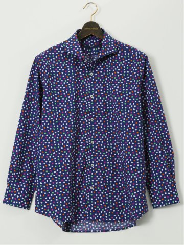 【大きいサイズ】ジーステージ/G-stage ストレッチ ドット柄 カッタウェイ 長袖 シャツ