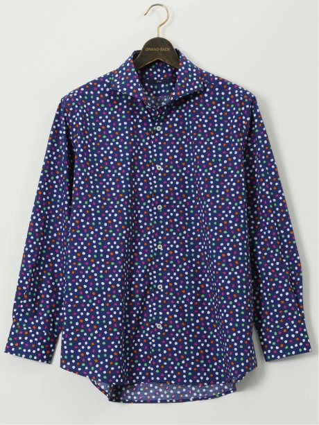 【大きいサイズ】ジーステージ/G-stage ストレッチ ドット柄 カッタウェイ 長袖 シャツ