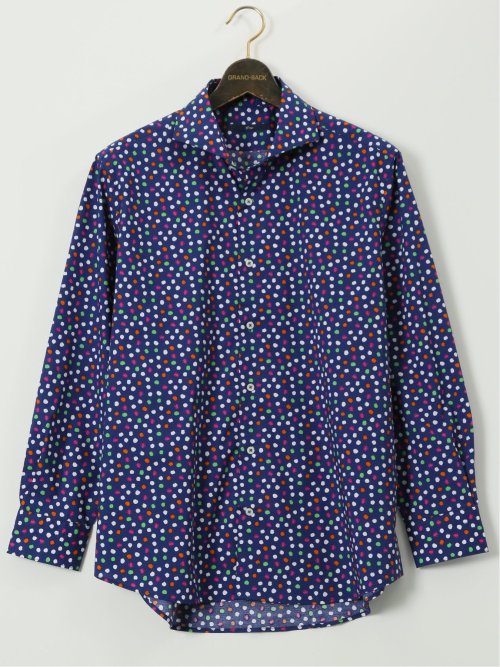 【大きいサイズ】ジーステージ/G-stage ストレッチ ドット柄 カッタウェイ 長袖 シャツ