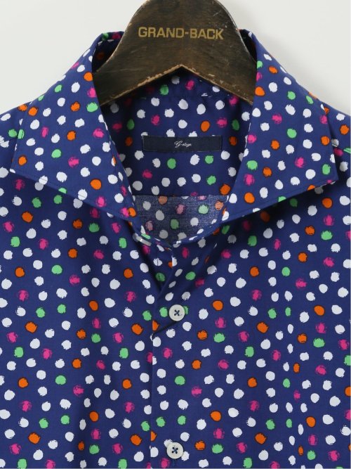 【大きいサイズ】ジーステージ/G-stage ストレッチ ドット柄 カッタウェイ 長袖 シャツ