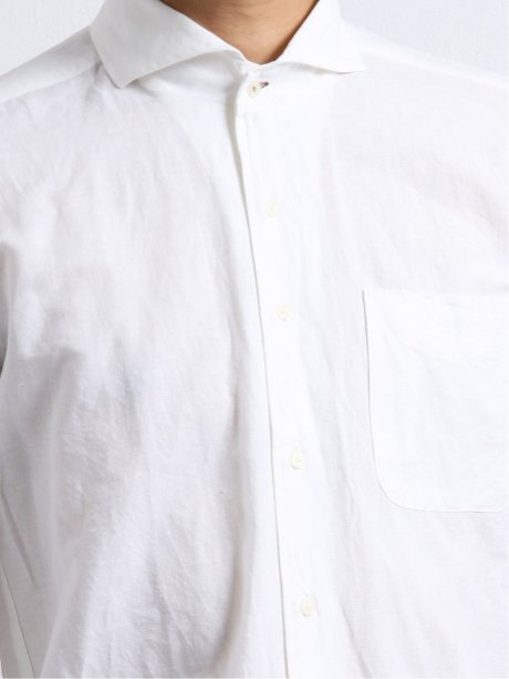 リネン混シャンブレーワンピースカラー長袖シャツ M 01白 トップス Taka Q Online Shop タカキューオンラインショップ 公式通販