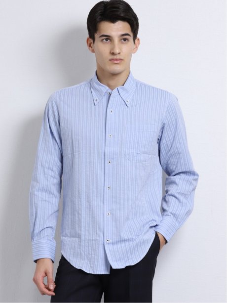 綿サッカー ワンピースボタンダウン長袖シャツ M 70青 トップス Taka Q Online Shop タカキューオンラインショップ 公式通販