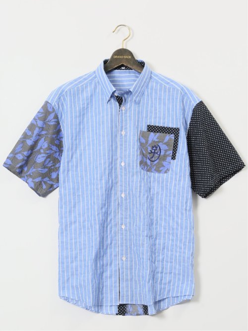 【大きいサイズ】カステルバジャック/CASTELBAJAC ストレッチ 異素材切替 半袖シャツ