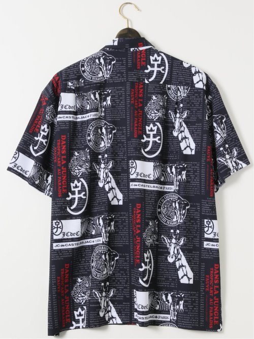 【大きいサイズ】カステルバジャック/CASTELBAJAC ストレッチ 総柄 プリント レギュラーカラー 半袖 シャツ