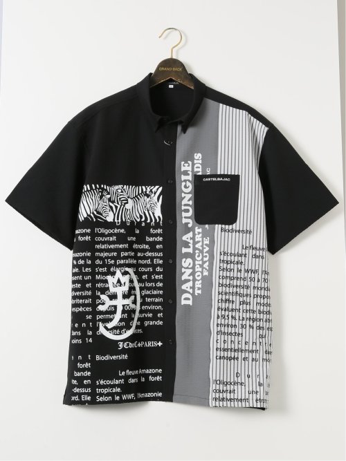 【大きいサイズ】カステルバジャック/CASTELBAJAC ストレッチ サッカー 切替 レギュラーカラー 半袖 シャツ