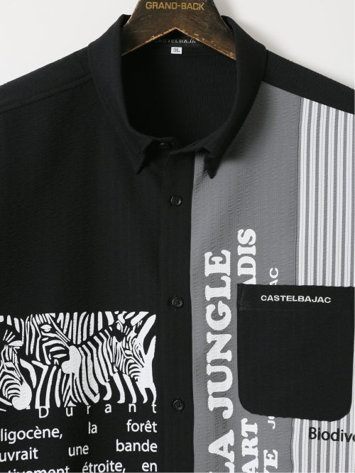 【大きいサイズ】カステルバジャック/CASTELBAJAC ストレッチ サッカー 切替 レギュラーカラー 半袖 シャツ