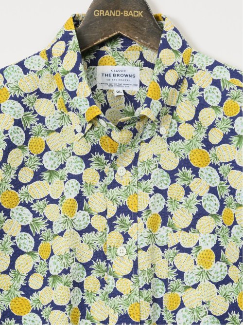 【大きいサイズ】CLASSIC THE BROWNS 日本製 綿リップル ボタンダウン半袖シャツ