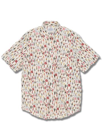 【大きいサイズ】グランバック/GRAND-BACK 綿プリント ボタンダウン半袖シャツ