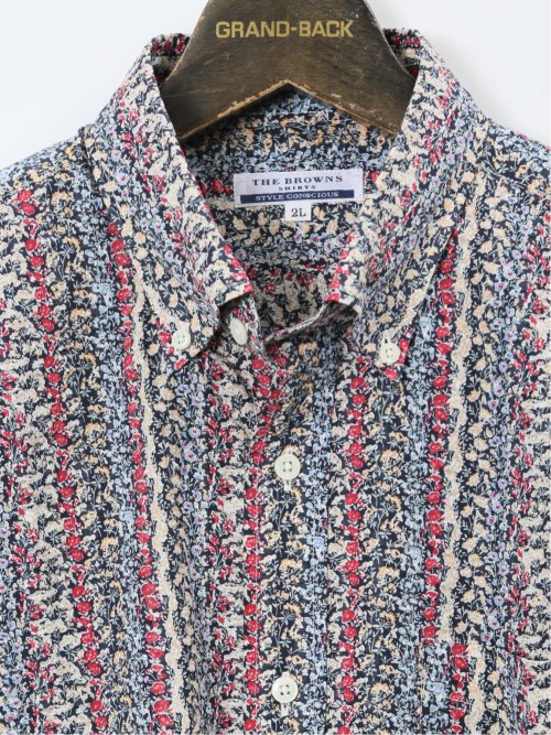 【大きいサイズ】CLASSIC THE BROWNS 日本製 綿リップル ボタンダウン長袖シャツ