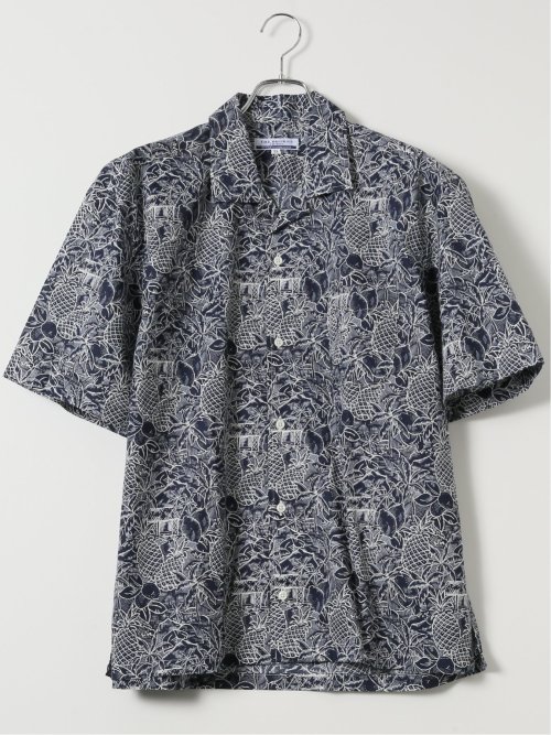 【大きいサイズ】CLASSIC THE BROWNS 日本製 綿 ストレッチ オープンカラー 半袖 シャツ