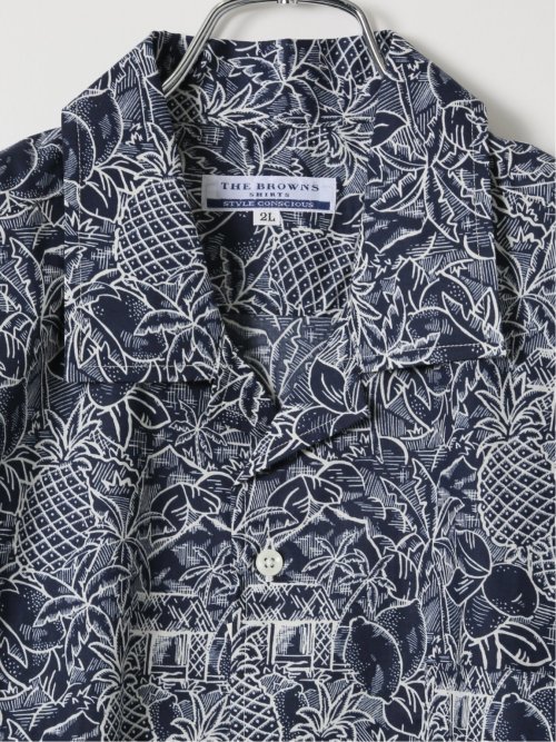 【大きいサイズ】CLASSIC THE BROWNS 日本製 綿 ストレッチ オープンカラー 半袖 シャツ