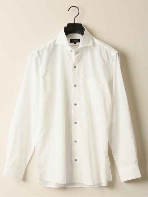 コットンタイプライター カッタウェイ長袖シャツ アイボリー