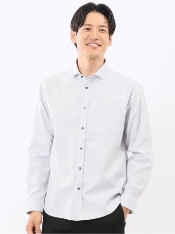 ストレッチ ジャガード ワイドカラー長袖シャツ