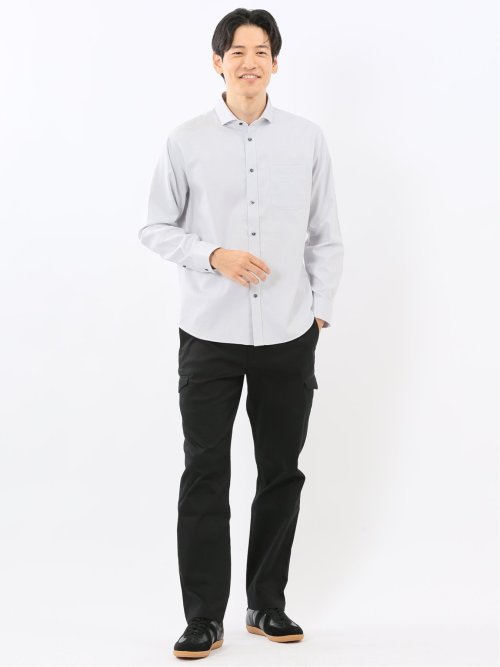 ストレッチ ジャガード ワイドカラー長袖シャツ