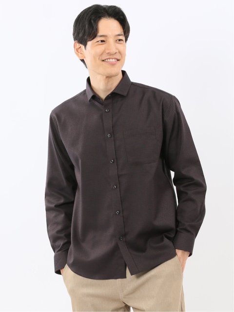 ストレッチ ジャガード ワイドカラー長袖シャツ