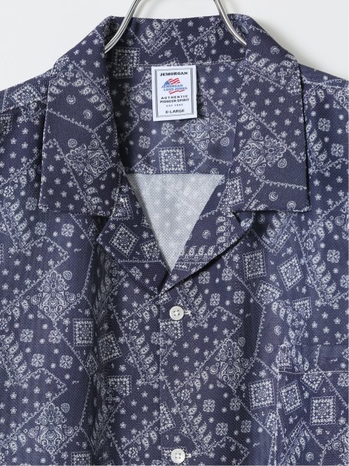 【大きいサイズ】ジェーイーモーガンロングジョーンズ/JEMORGAN LONG JOHNS オープンカラー メッシュ 総柄 半袖 シャツ