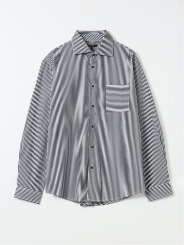 シャツ 長袖 メンズ ストレッチ 綿混 ワイドカラー ややゆったり ストライプ
