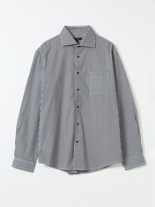 シャツ 長袖 メンズ ストレッチ 綿混 ワイドカラー ややゆったり ストライプ