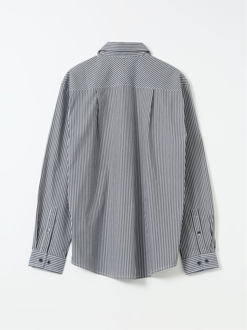 シャツ 長袖 メンズ ストレッチ 綿混 ワイドカラー ややゆったり ストライプ