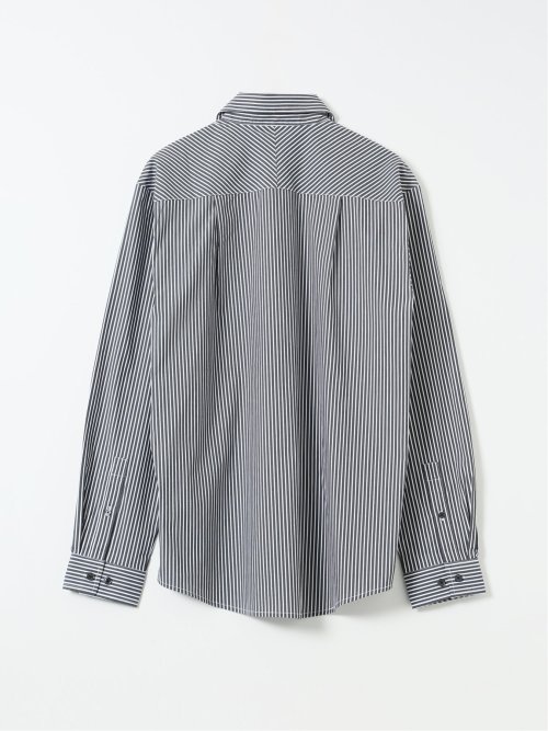 シャツ 長袖 メンズ ストレッチ 綿混 ワイドカラー ややゆったり ストライプ