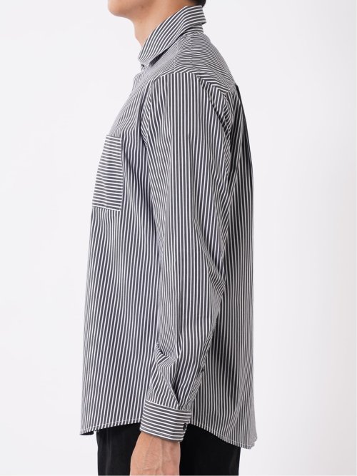 シャツ 長袖 メンズ ストレッチ 綿混 ワイドカラー ややゆったり ストライプ