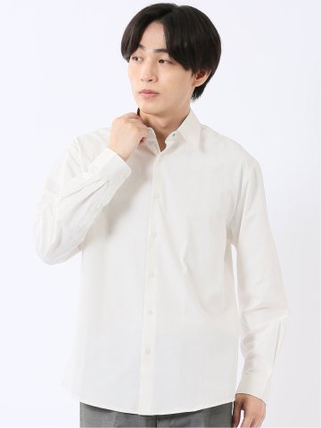 シャツ 長袖 メンズ 綿混 レギュラーカラー ややゆったり カラー ネップ
