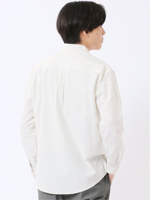 シャツ 長袖 メンズ 綿混 レギュラーカラー ややゆったり カラー ネップ