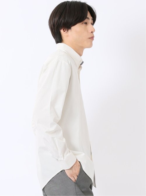 シャツ 長袖 メンズ 綿混 レギュラーカラー ややゆったり カラー ネップ