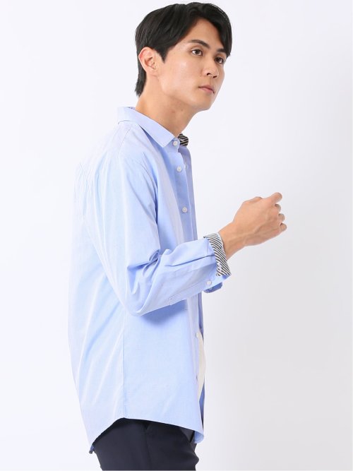 シャツ メンズ 長袖 綿混 レギュラーカラー ややゆったり カラー ネップ