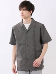 リネン調 タック入り オープンカラー 半袖 シャツ