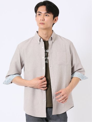 リネン調 ボタンダウン 7分袖 シャツ