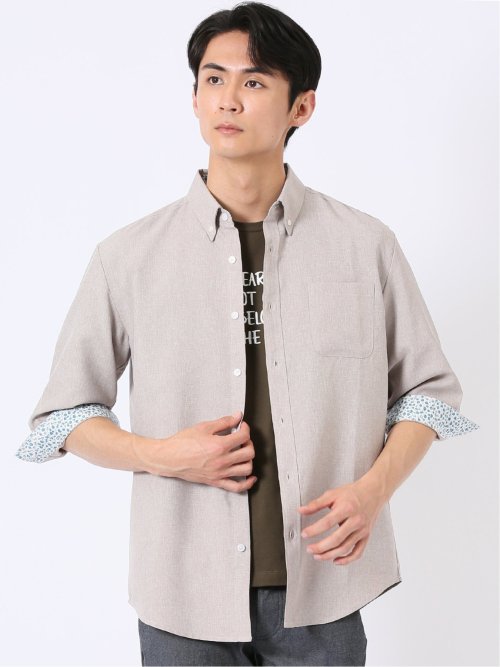 リネン調 ボタンダウン 7分袖 シャツ