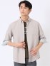 リネン調 ボタンダウン 7分袖 シャツ