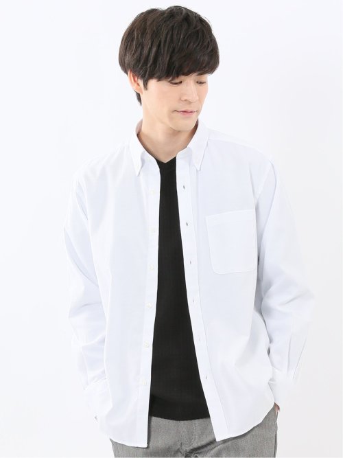 綿混オックス ボタンダウン 長袖シャツ(M 01白): トップス | TAKA-Q