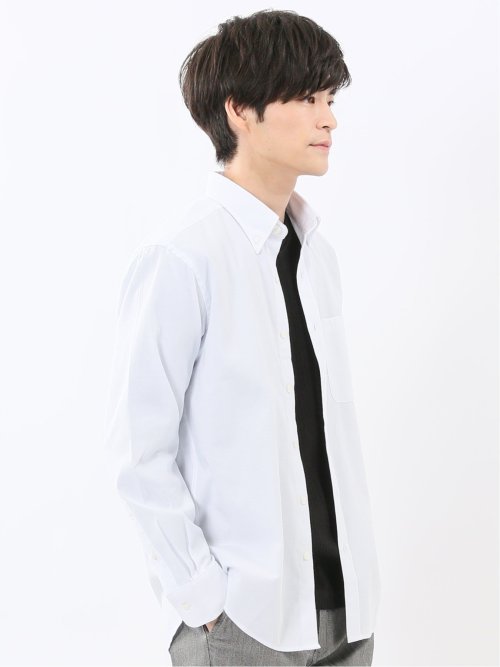 綿混オックス ボタンダウン 長袖シャツ