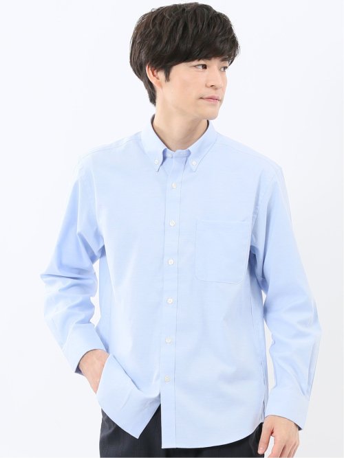 綿混オックス ボタンダウン 長袖シャツ