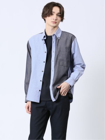 オックス×ピケ切替 ボタンダウン長袖シャツ