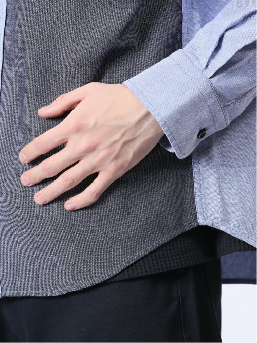 オックス×ピケ切替 ボタンダウン長袖シャツ