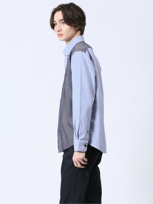 オックス×ピケ切替 ボタンダウン長袖シャツ